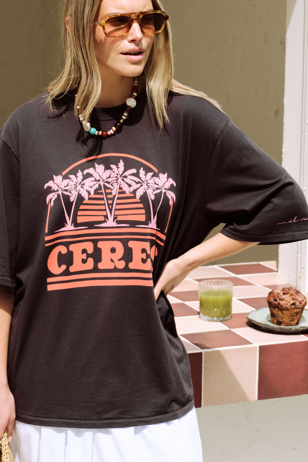 CERES LIFE LIV OVERSIZED TEE - SUNSET PALMS