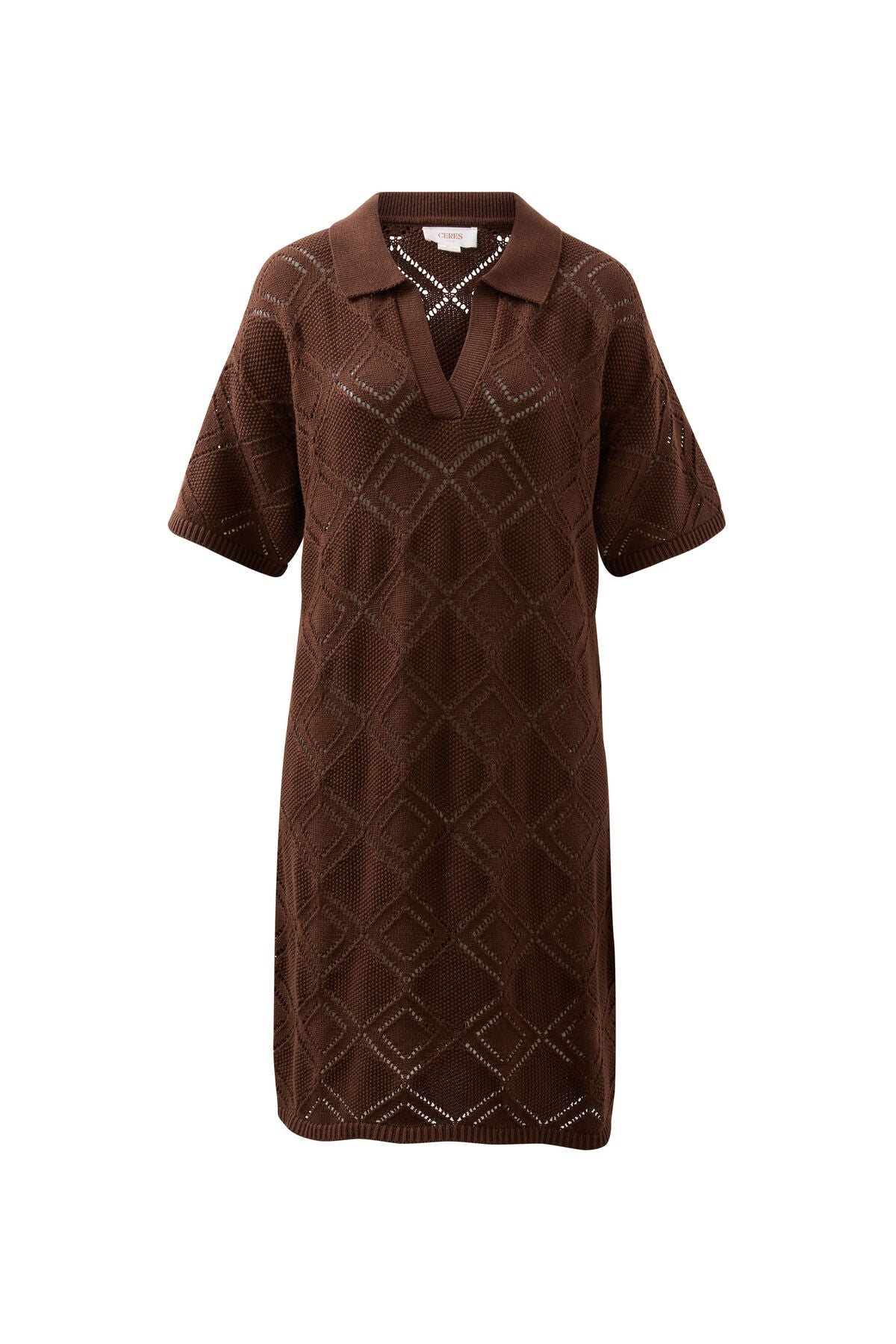 CERES LIFE DAISY DIAMOND KNIT MINI DRESS - CHOCOLATE