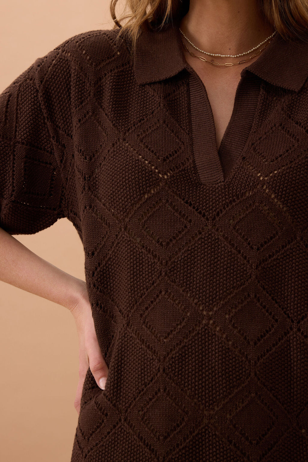 CERES LIFE DAISY DIAMOND KNIT MINI DRESS - CHOCOLATE