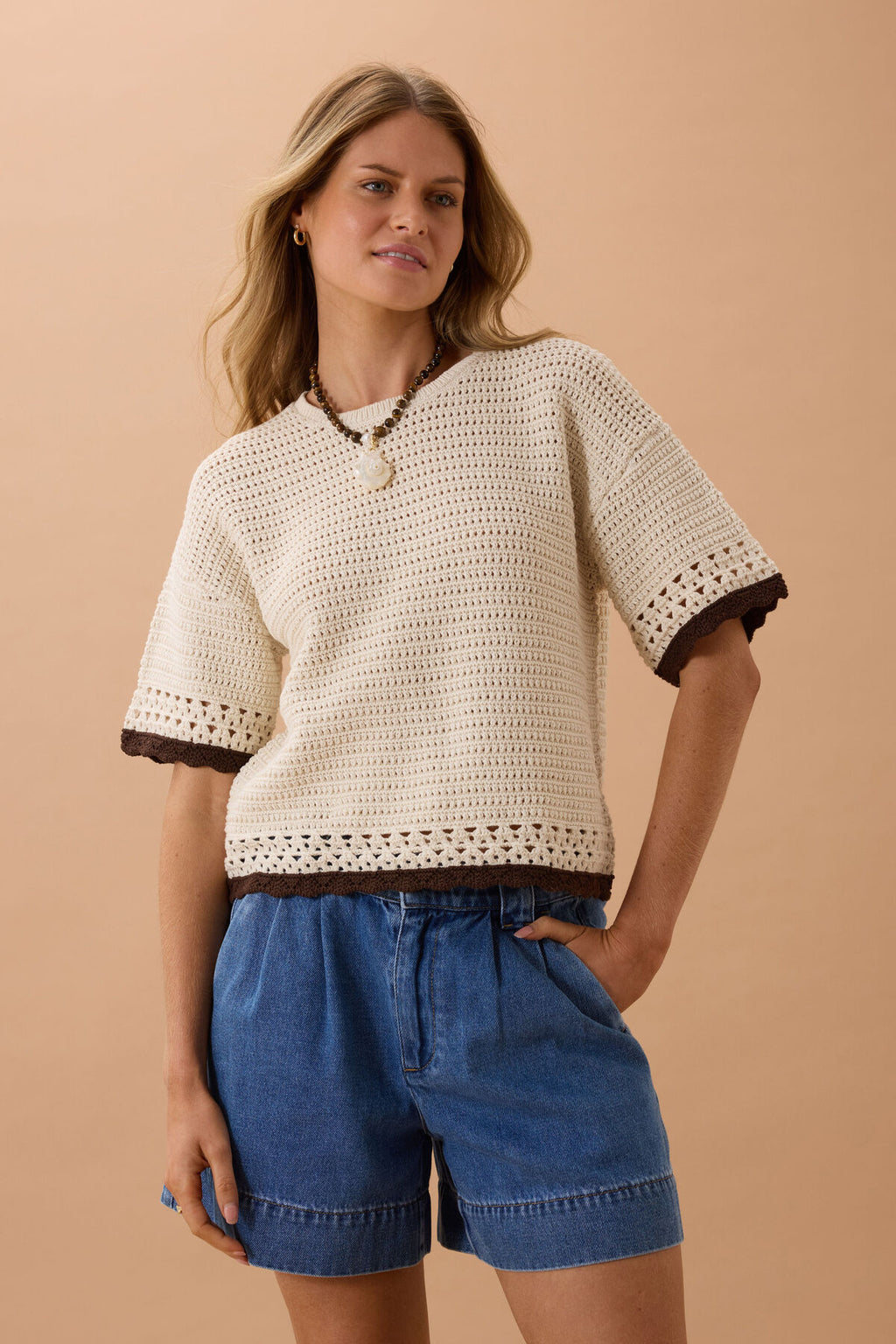 CERES LIFE BLAIR KNIT TEE - ECRU