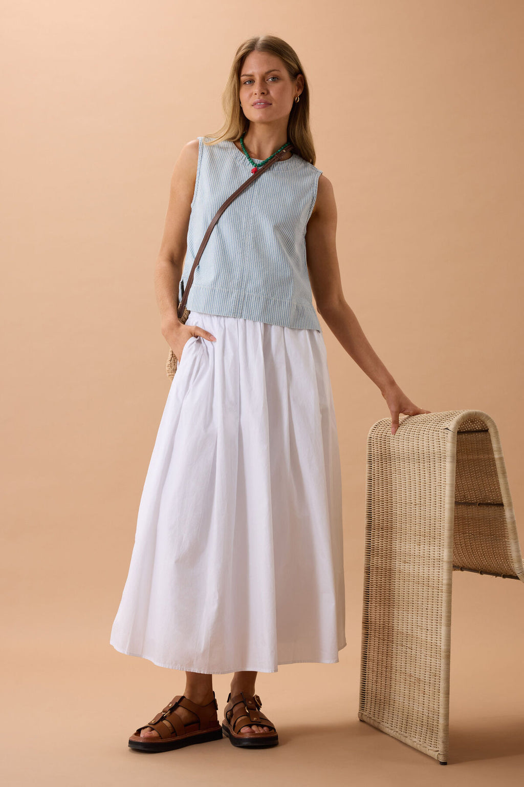 CERES LIFE MADDY SHELL TOP - INDIGO/WHITE STRIPE