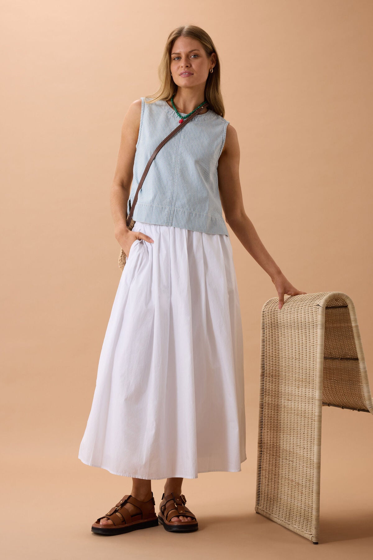 CERES LIFE MADDY SHELL TOP - INDIGO/WHITE STRIPE