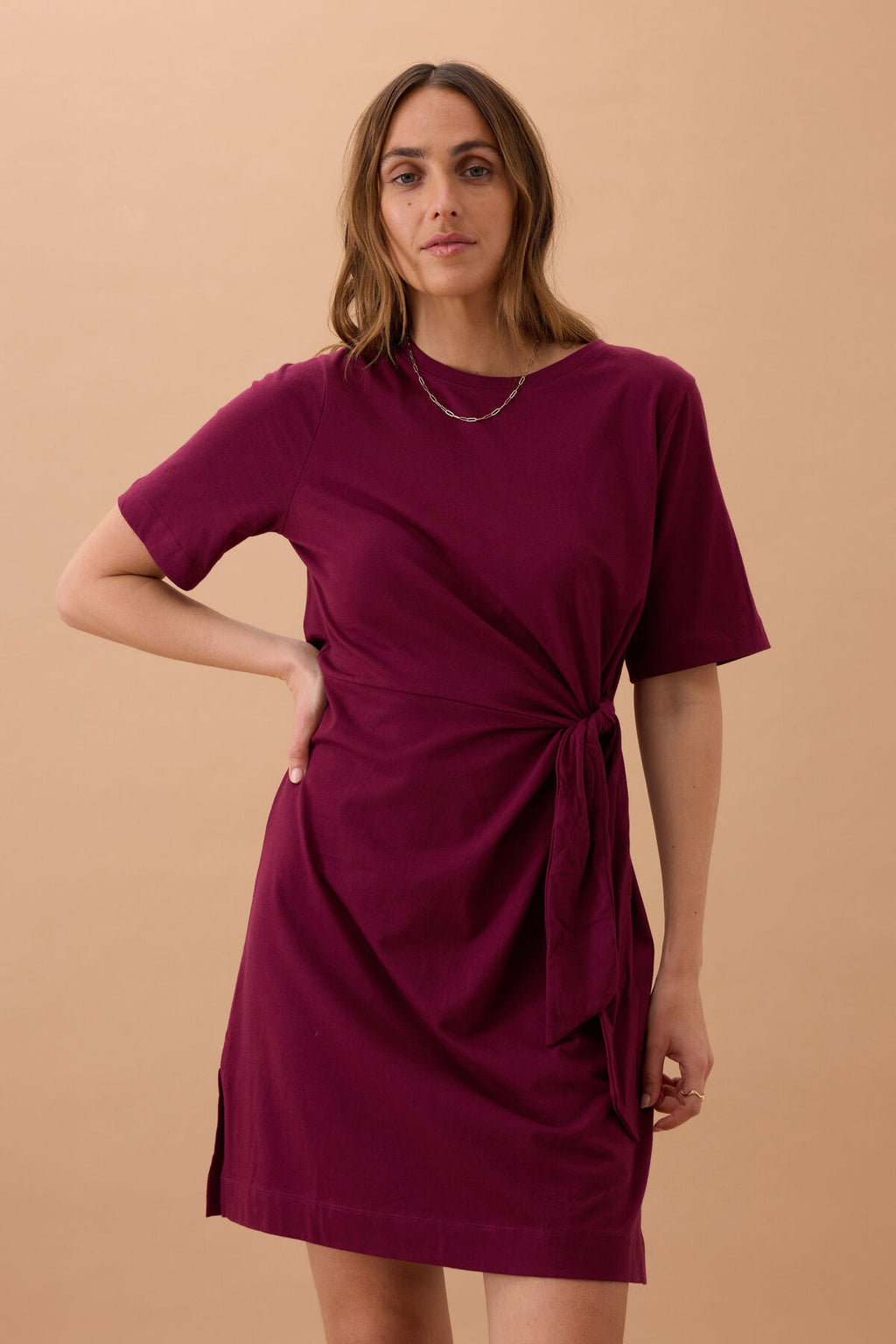 CERES LIFE AGNES TIE MINI TEE DRESS - POMEGRANTE