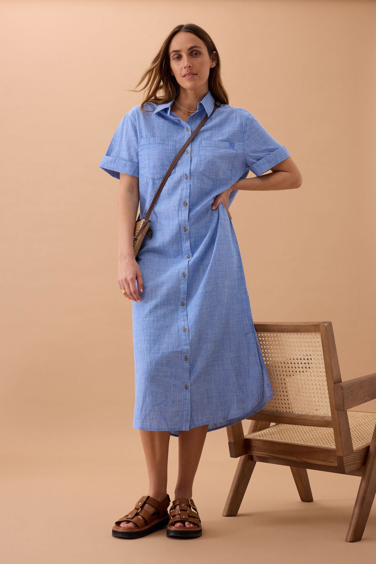 CERES LIFE HANNA MIDI SHIRT DRESS - COBALT STRIPE