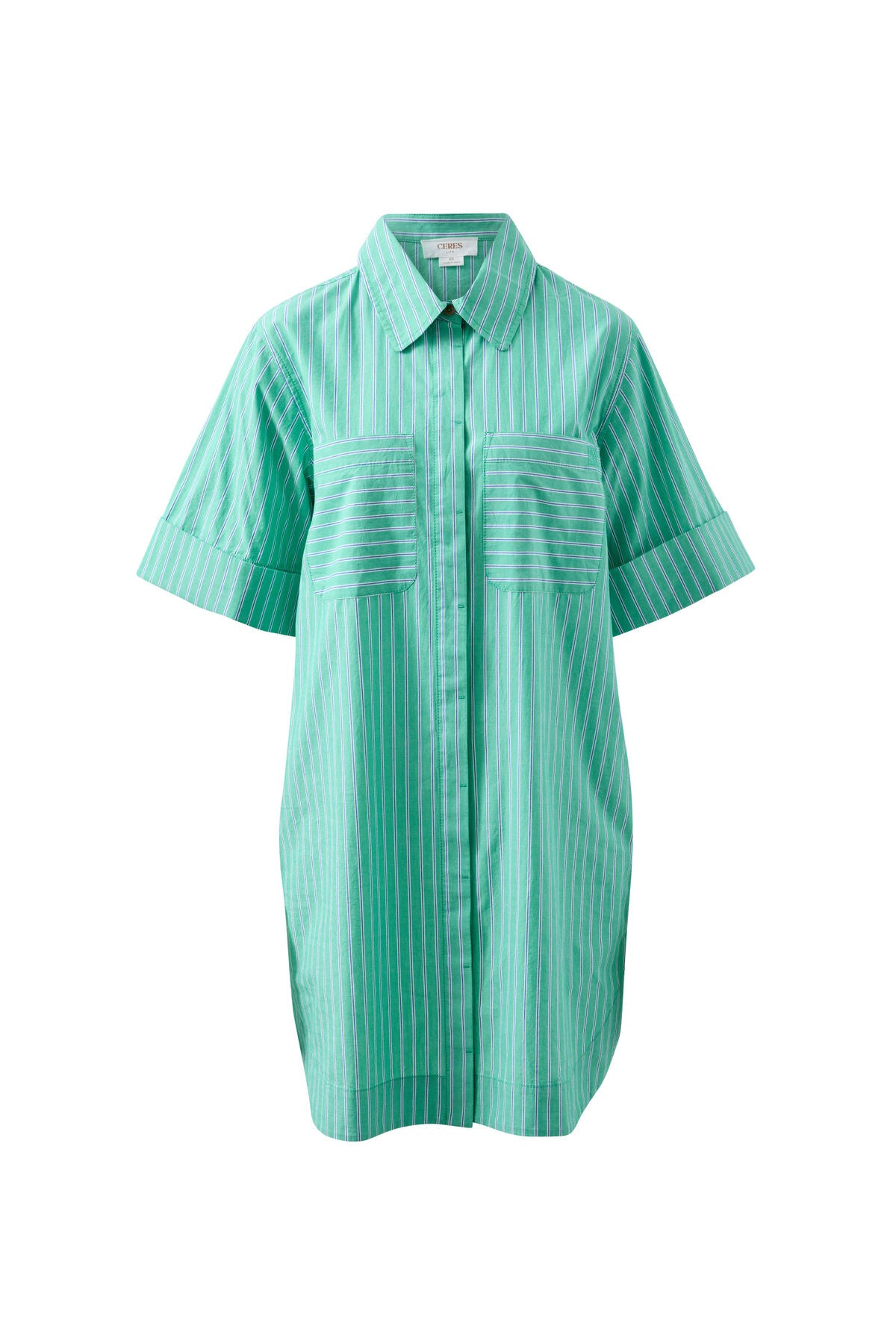 CERES LIFE AVA SHORT SLEEVE COTTON MINI DRESS - ZESTY TRIPLE STRIPE