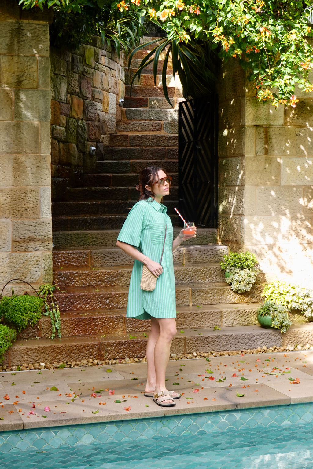 CERES LIFE AVA SHORT SLEEVE COTTON MINI DRESS - ZESTY TRIPLE STRIPE