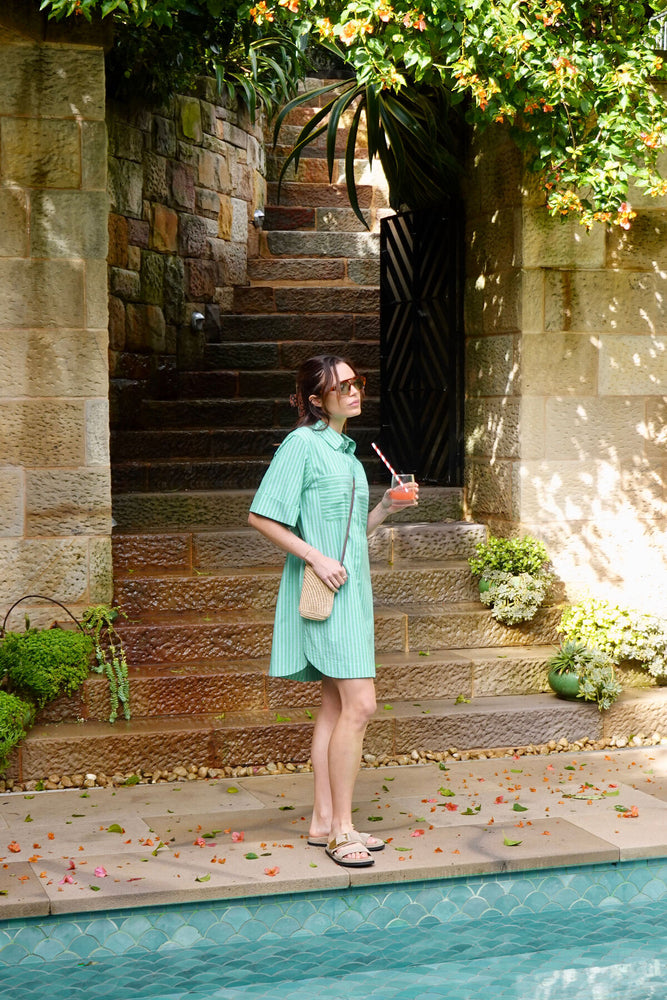 Load image into Gallery viewer, CERES LIFE AVA SHORT SLEEVE COTTON MINI DRESS - ZESTY TRIPLE STRIPE