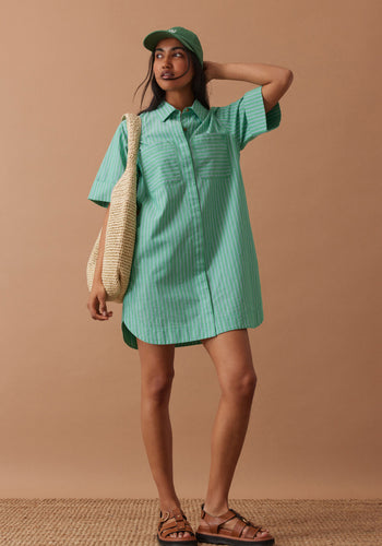 CERES LIFE AVA SHORT SLEEVE COTTON MINI DRESS - ZESTY TRIPLE STRIPE