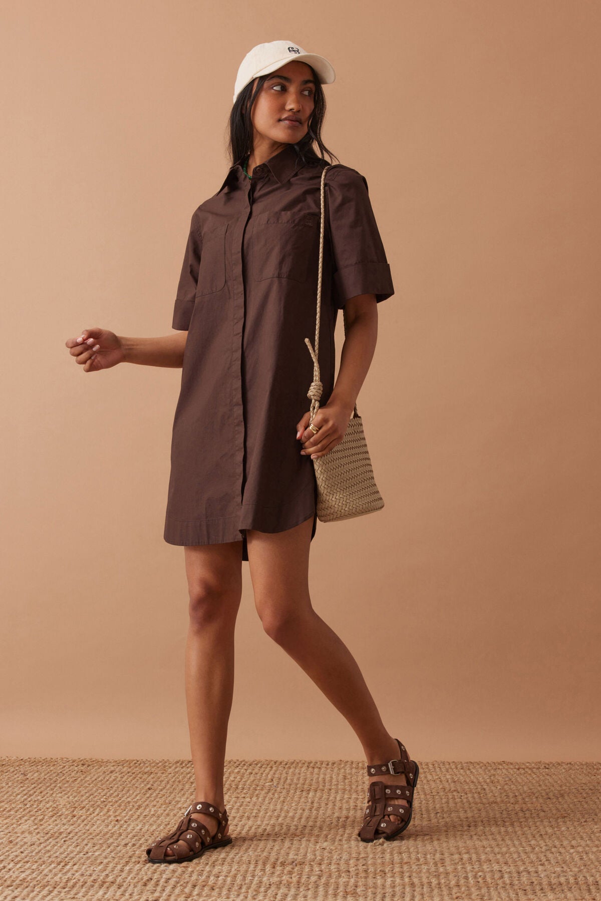 CERES LIFE AVA SHORT SLEEVE MINI DRESS - CHOCOLATE