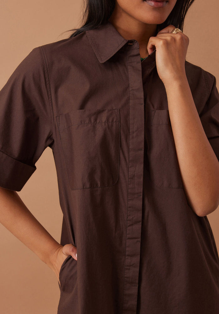 CERES LIFE AVA SHORT SLEEVE MINI DRESS - CHOCOLATE