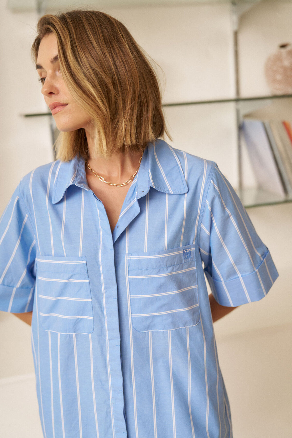 CERES LIFE SARA MINI SHIRT DRESS - OXFORD BLUE/WHITE STRIPE