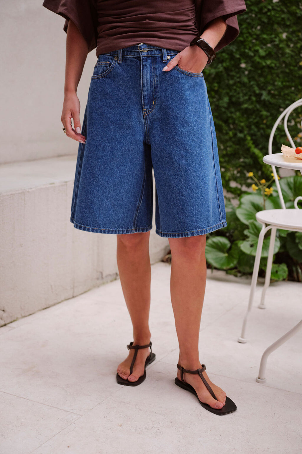 CERES LIFE OLIVIE BELTED DENIM SHORT - FRESH INDIGO