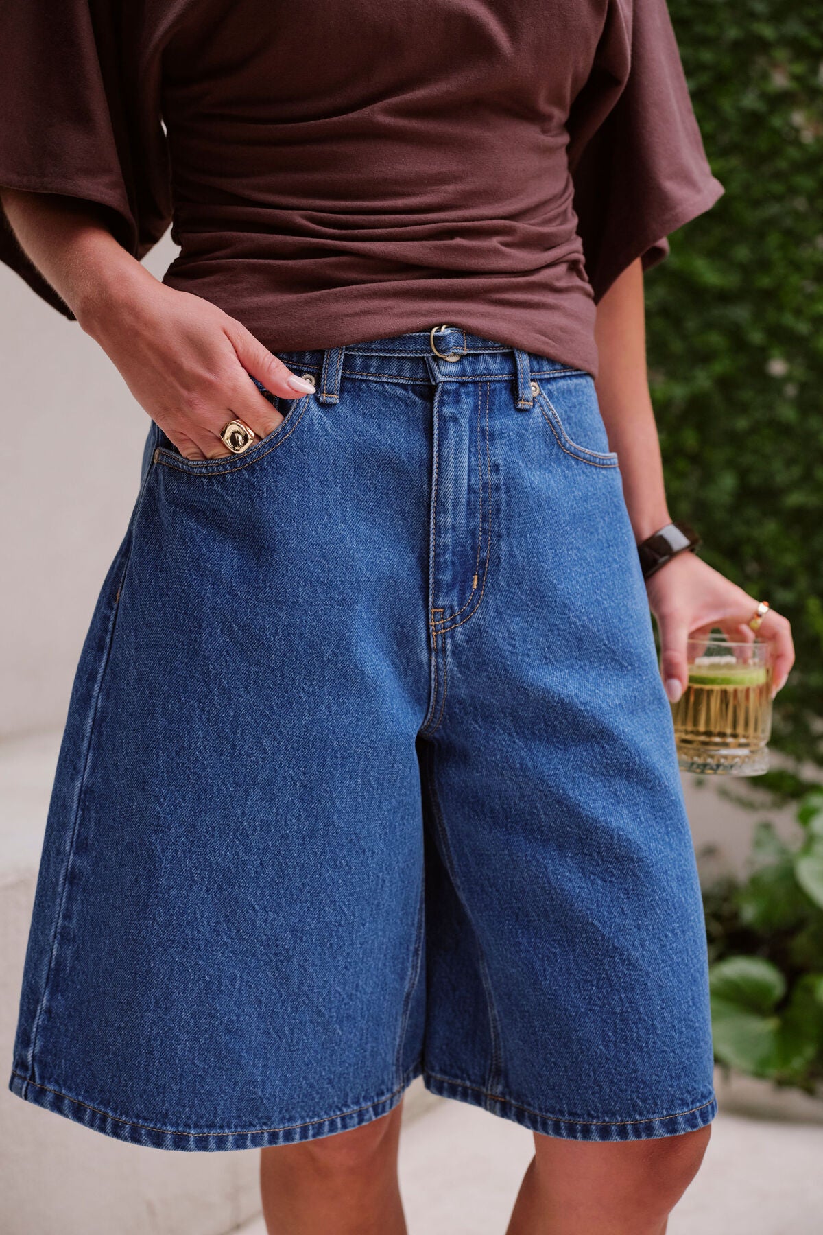 CERES LIFE OLIVIE BELTED DENIM SHORT - FRESH INDIGO