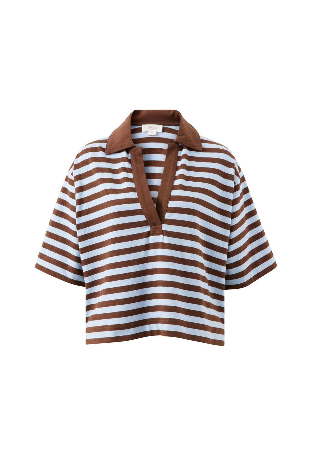 CERES LIFE ARLIE SHORT SLEEVE RUGBY - CHOC/CHALK STRIPE