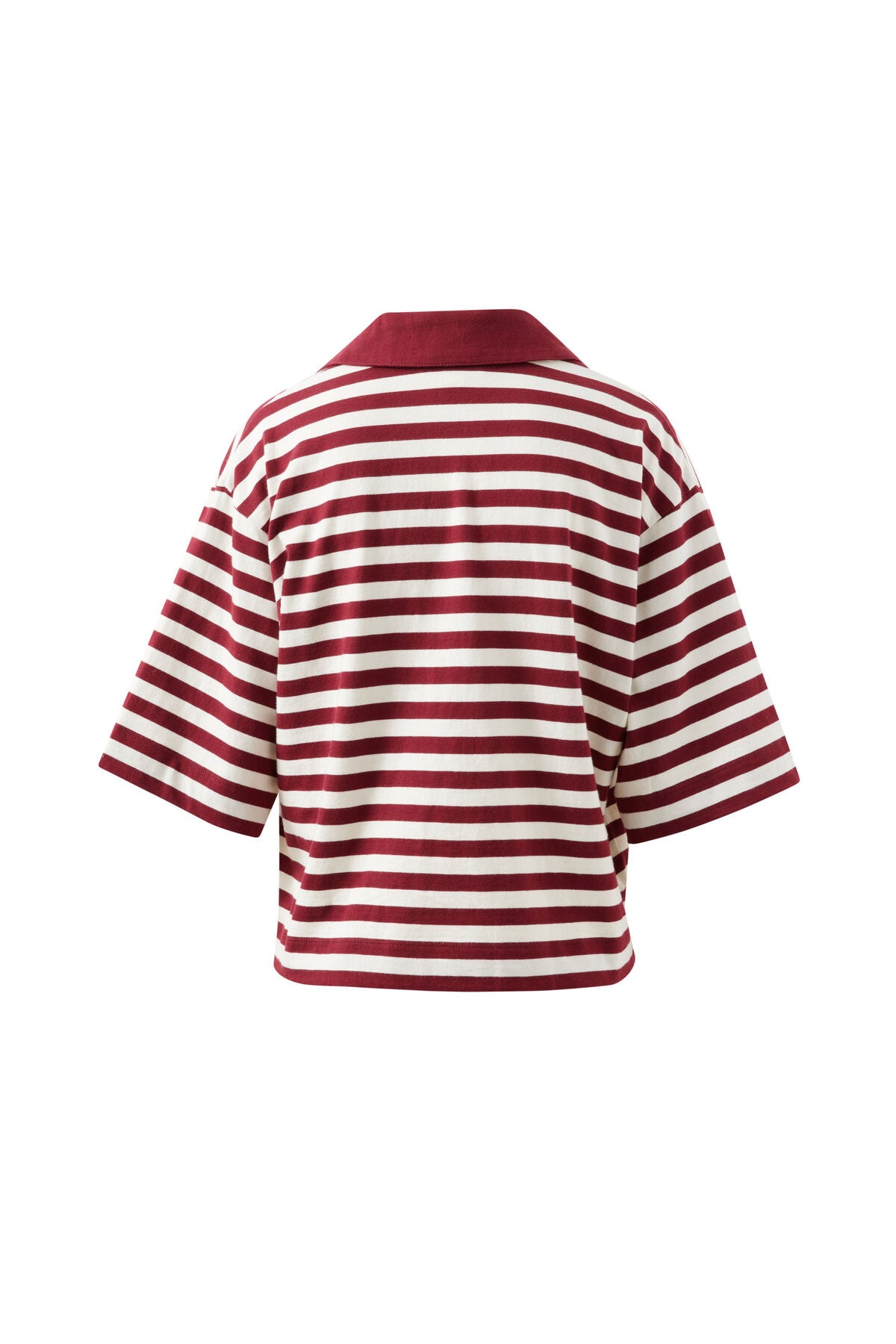 CERES LIFE ARLIE SHORT SLEEVE RUGBY - BURGUNDY/MILK STRIPE