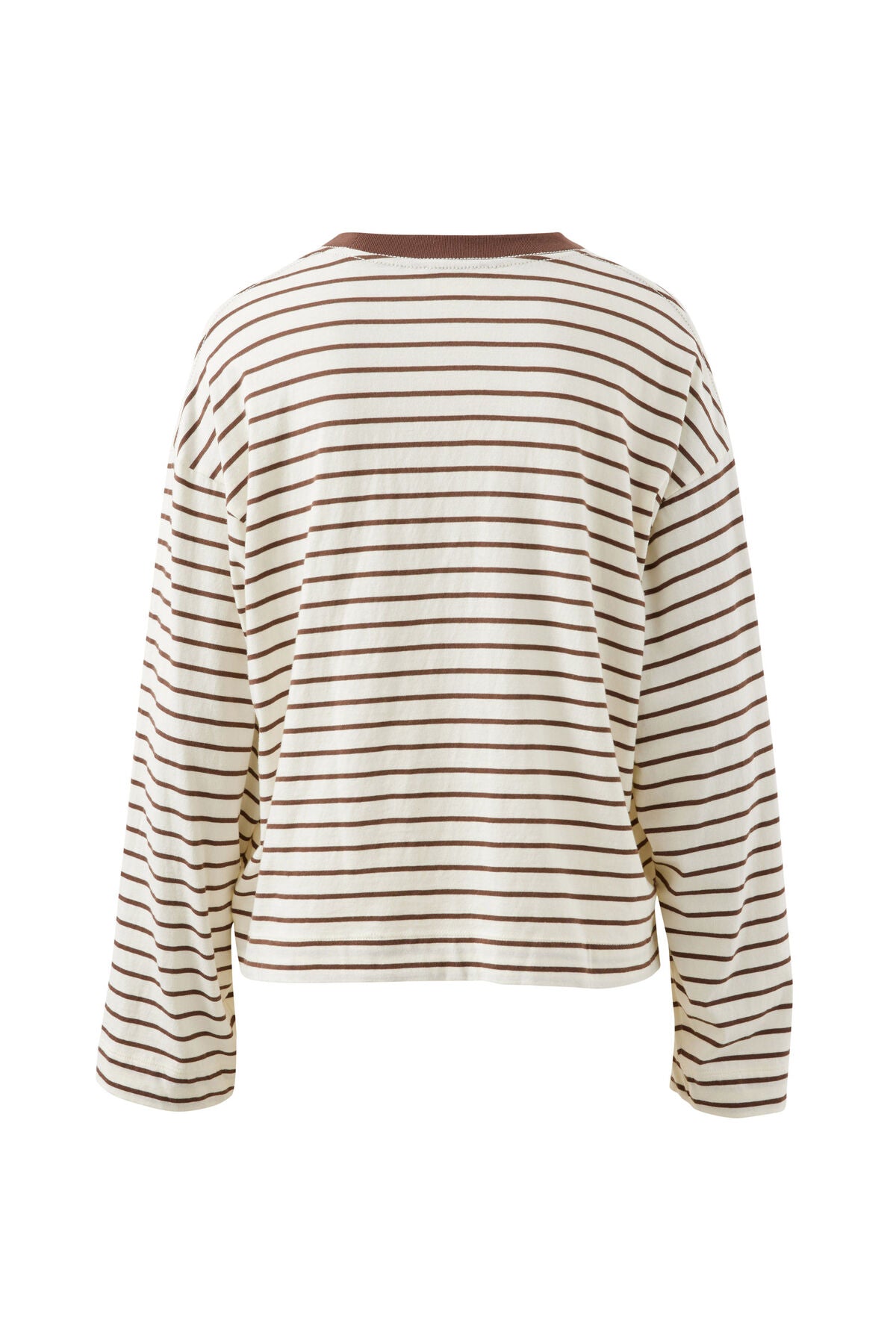 CERES LIFE BEAU LONG SLEEVE SLOUCHY TEE - MILK/BRUNETTE BROWN STRIPE