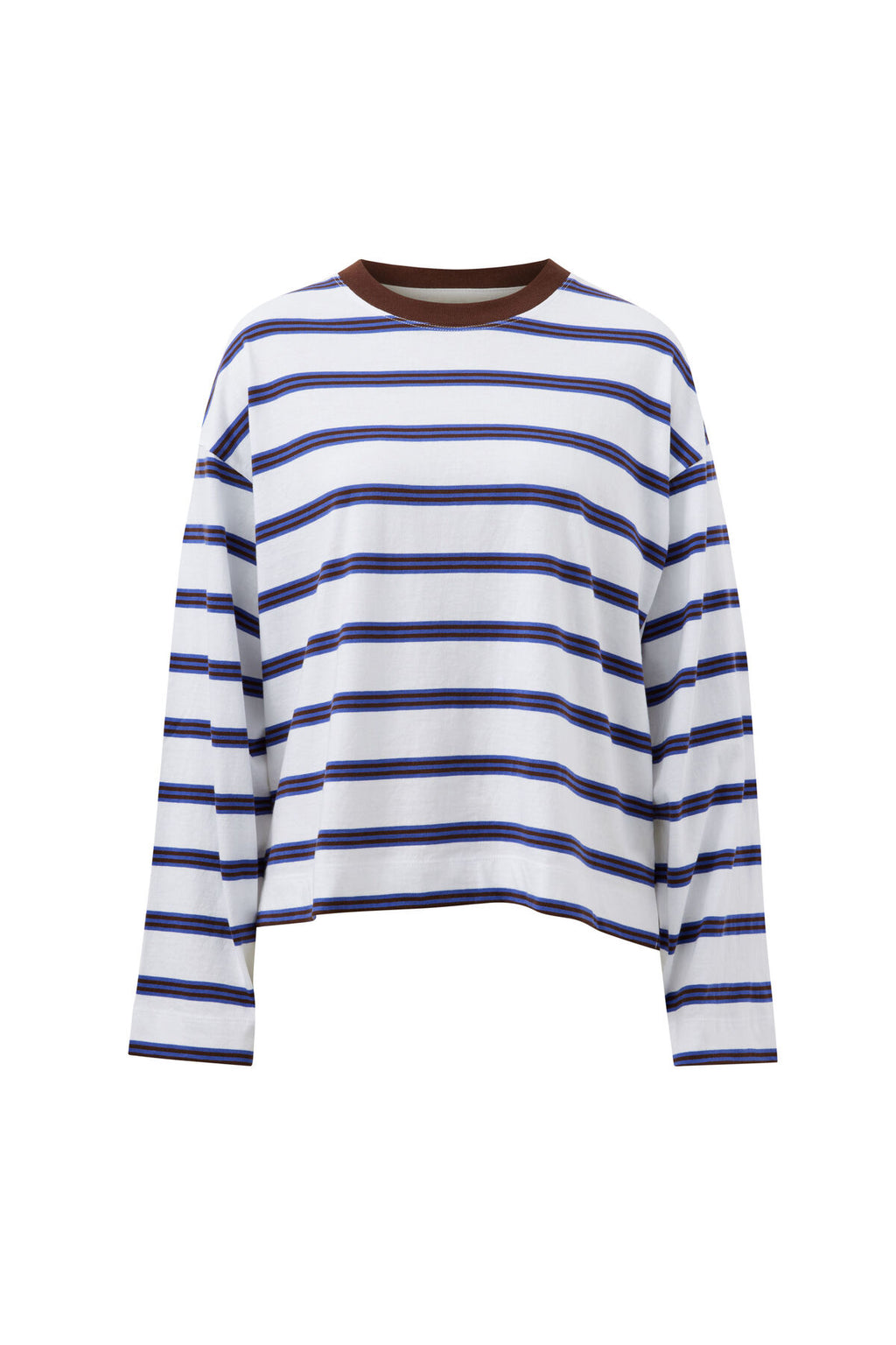 CERES LIFE BEAU LONG SLEEVE SLOUCHY TEE - WHITE POLO/CHOC STRIPE