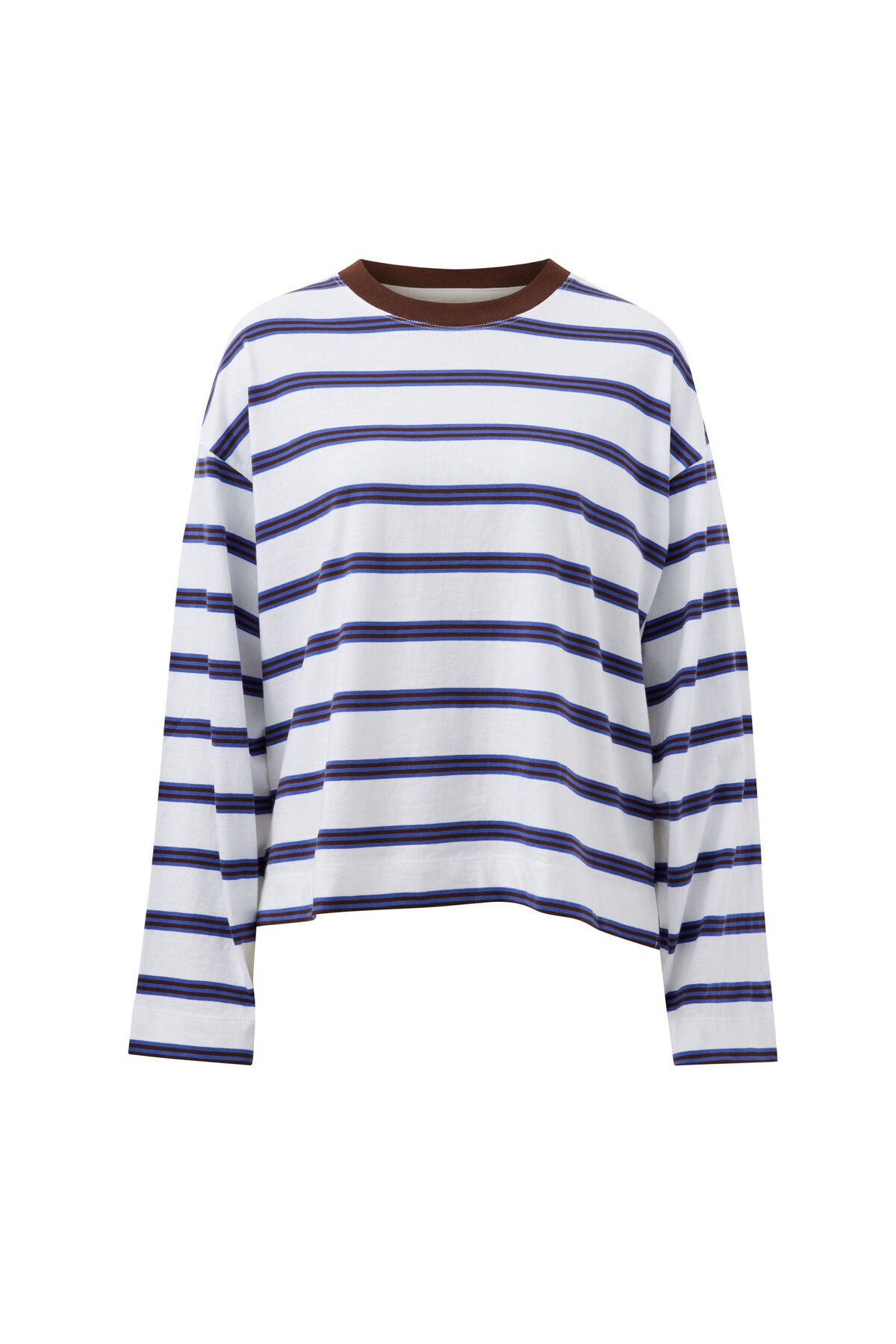 CERES LIFE BEAU LONG SLEEVE SLOUCHY TEE - WHITE POLO/CHOC STRIPE