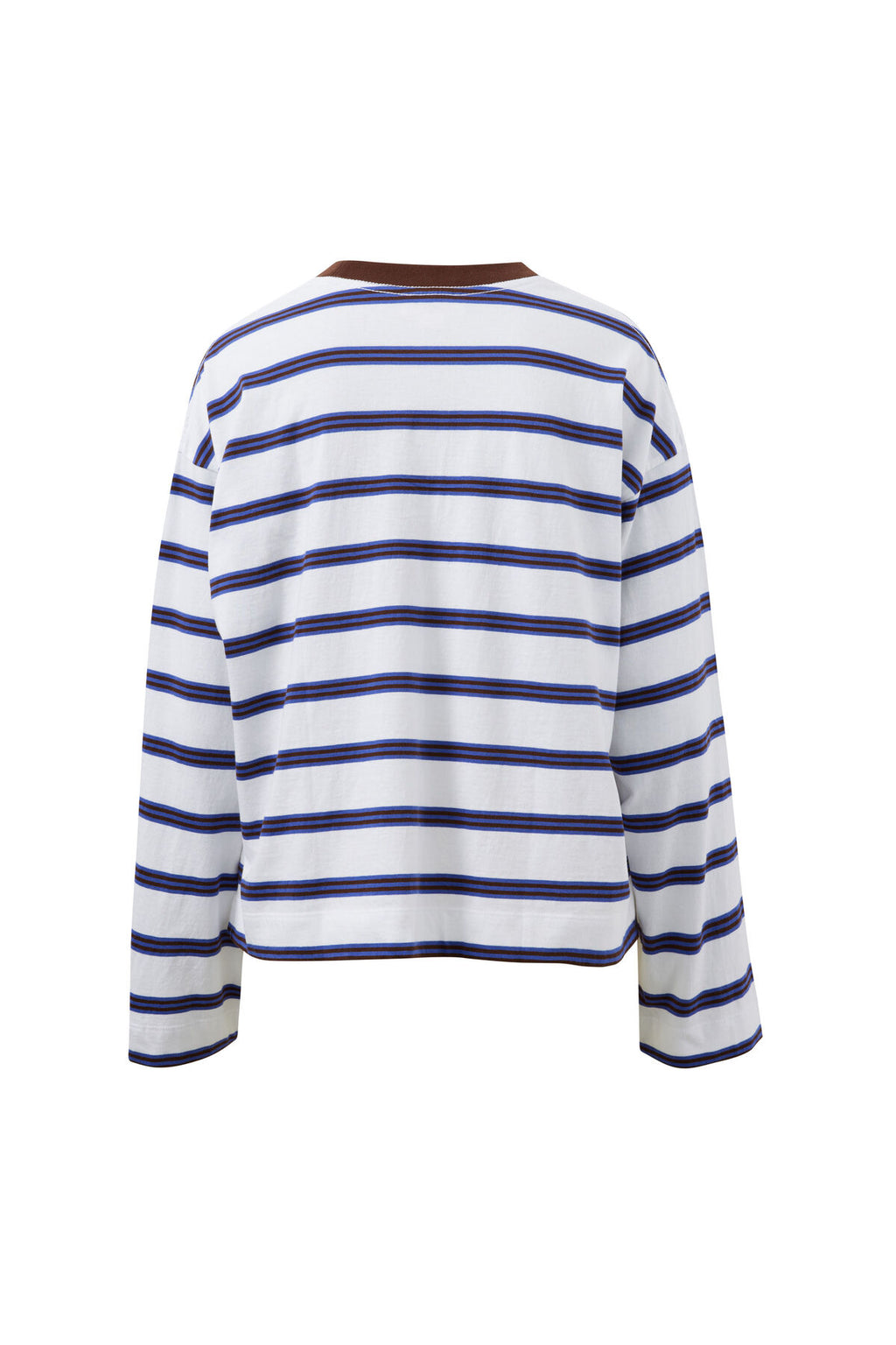 CERES LIFE BEAU LONG SLEEVE SLOUCHY TEE - WHITE POLO/CHOC STRIPE