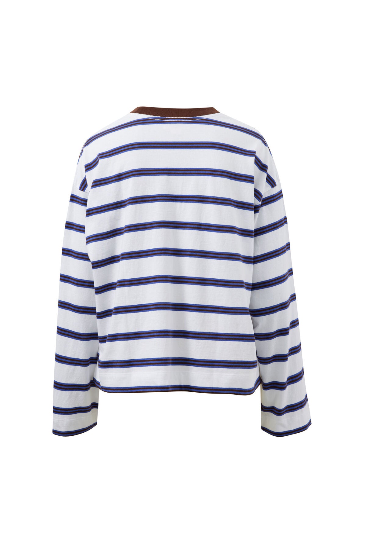 CERES LIFE BEAU LONG SLEEVE SLOUCHY TEE - WHITE POLO/CHOC STRIPE