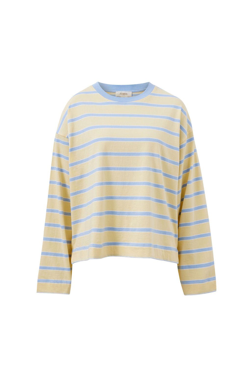CERES LIFE BEAU LONG SLEEVE SLOUCHY TEE - BUTTER/CHINA BLUE STRIPE