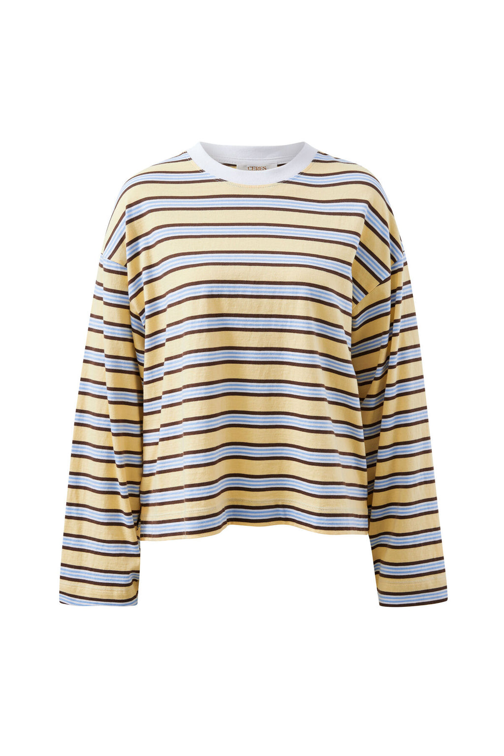 CERES LIFE BEAU LONG SLEEVE SLOUCHY TEE - BUTTER/BRUNETTE STRIPE