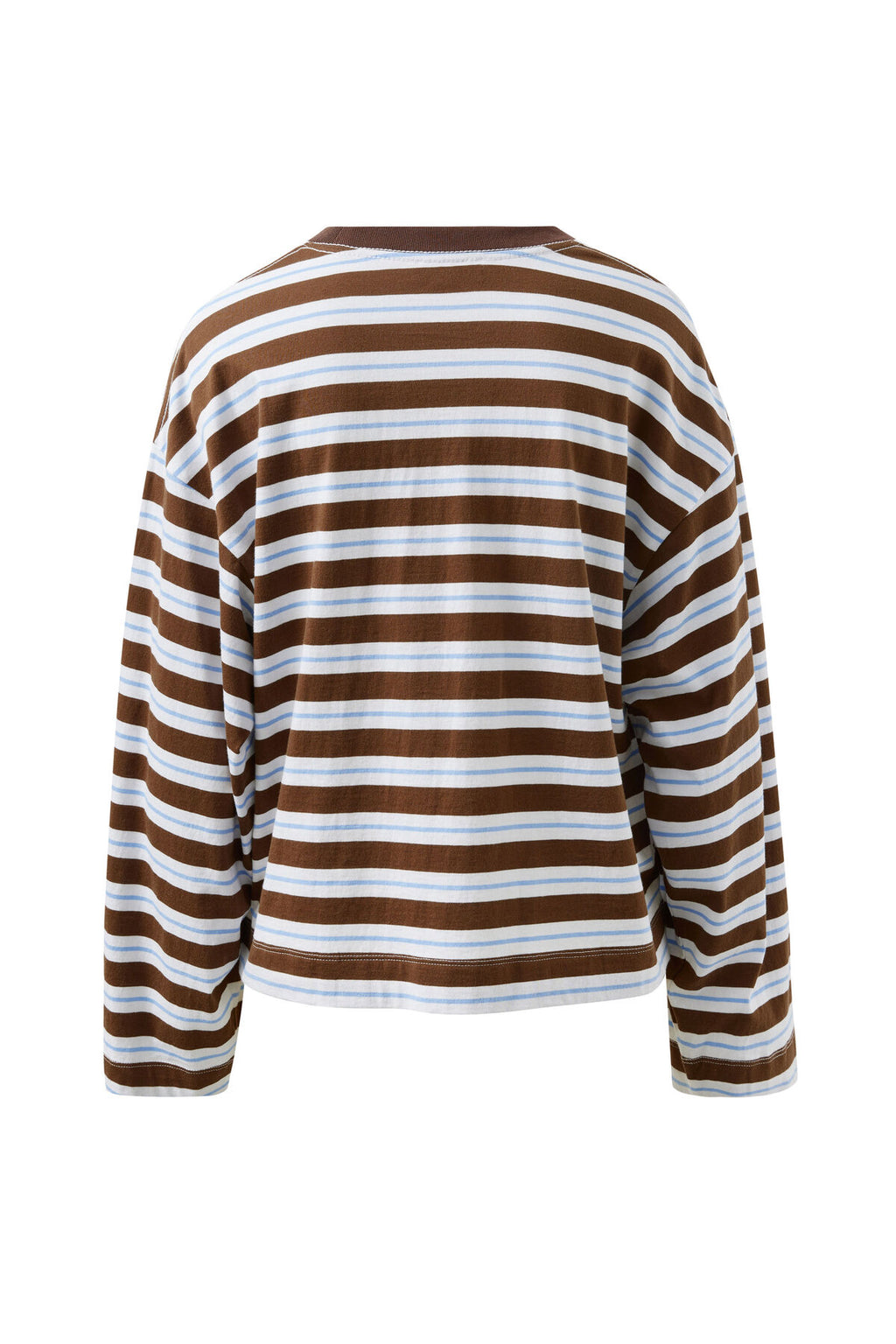 CERES LIFE BEAU LONG SLEEVE SLOUCHY TEE - COCOA/SKY BLUE STRIPE