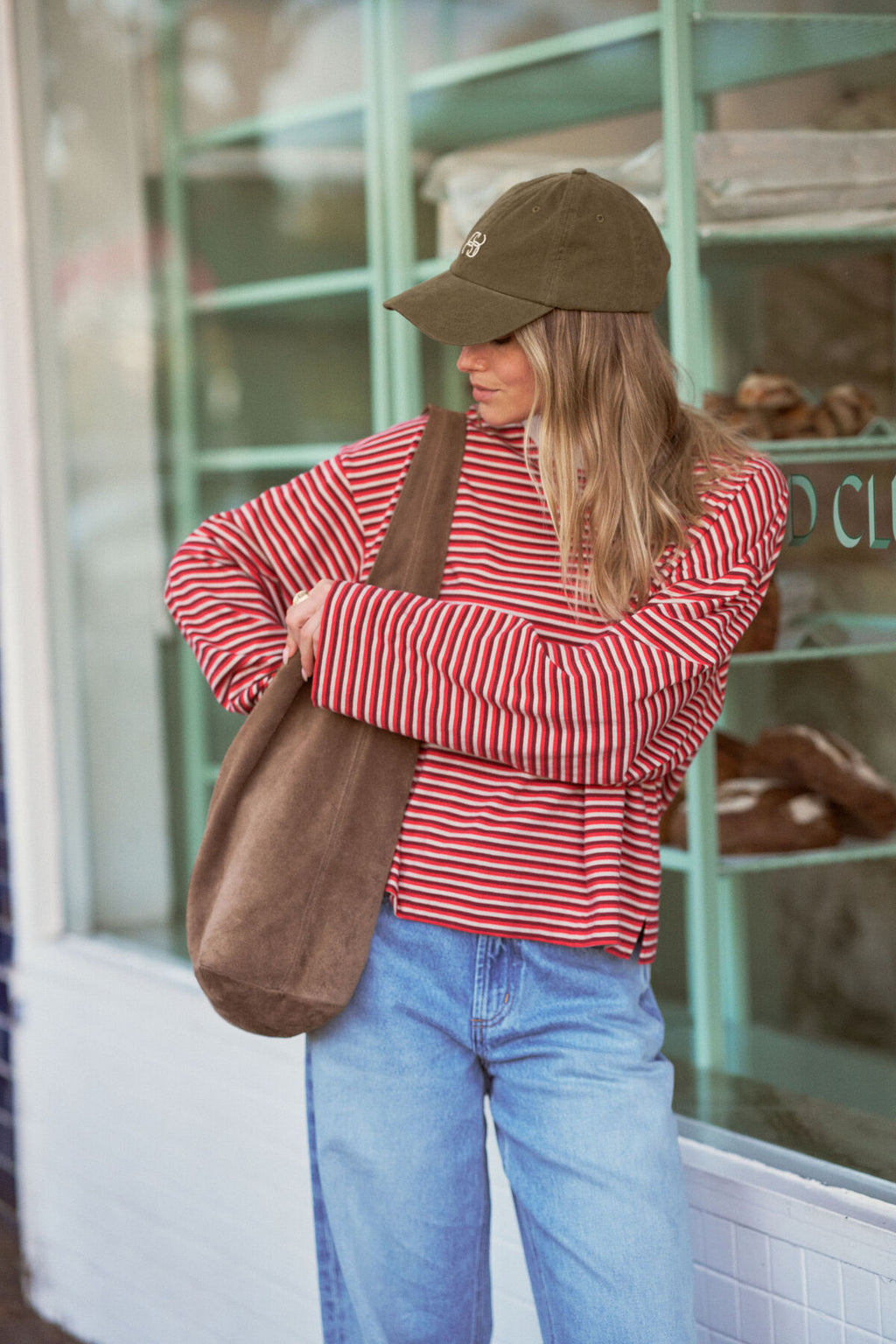 CERES LIFE BEAU LONG SLEEVE SLOUCHY TEE - MULBERRY/RED/STONE STRIPE