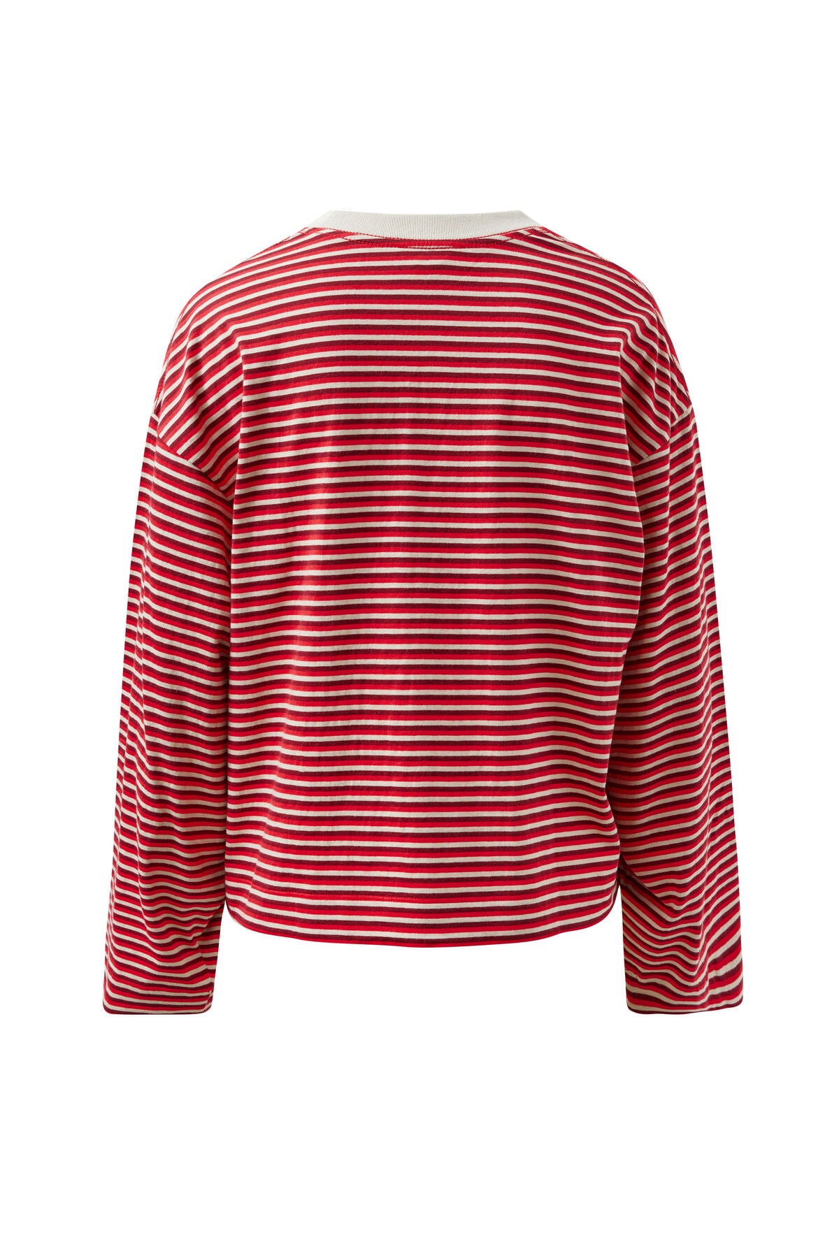 CERES LIFE BEAU LONG SLEEVE SLOUCHY TEE - MULBERRY/RED/STONE STRIPE