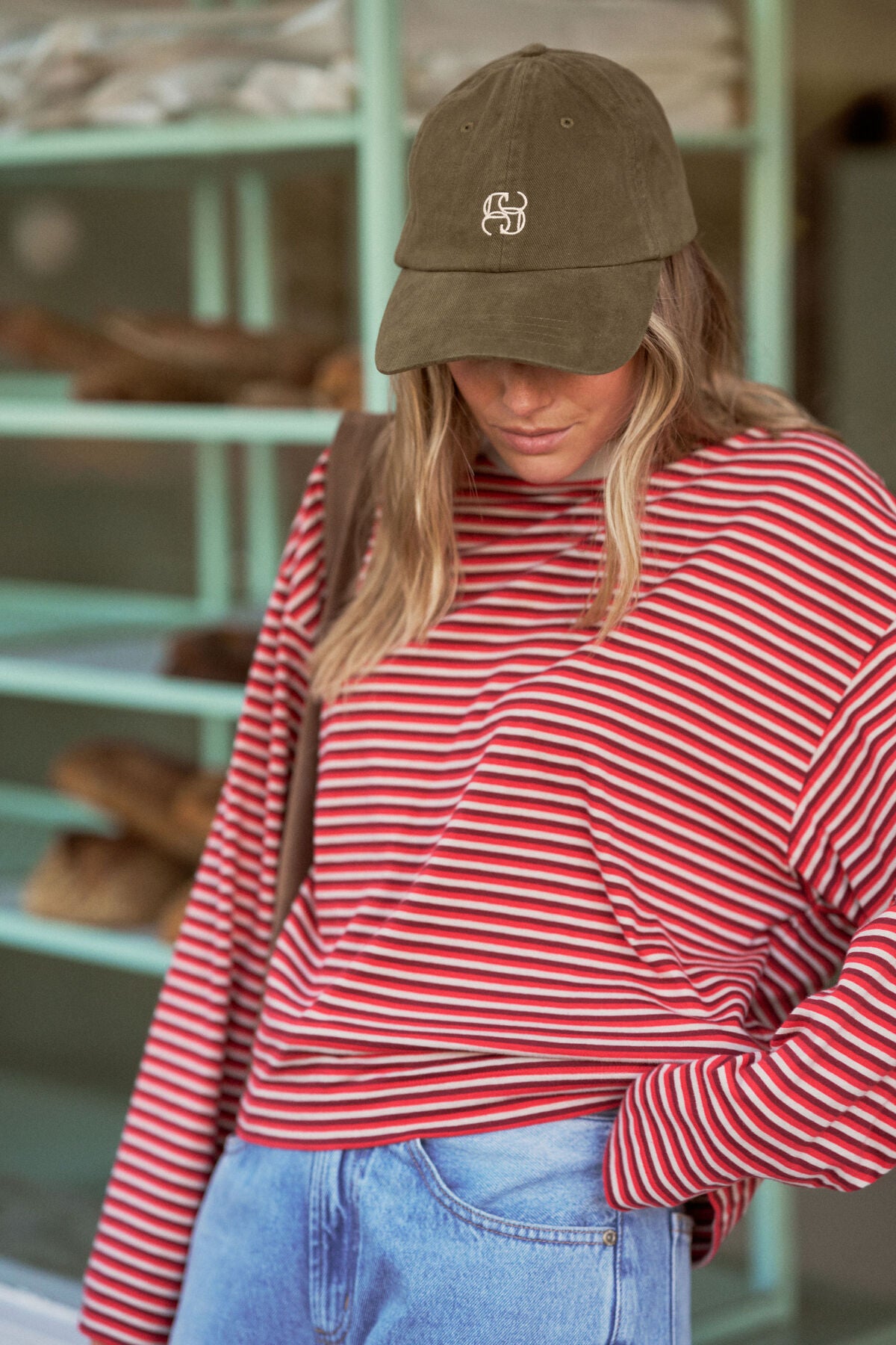 CERES LIFE BEAU LONG SLEEVE SLOUCHY TEE - MULBERRY/RED/STONE STRIPE