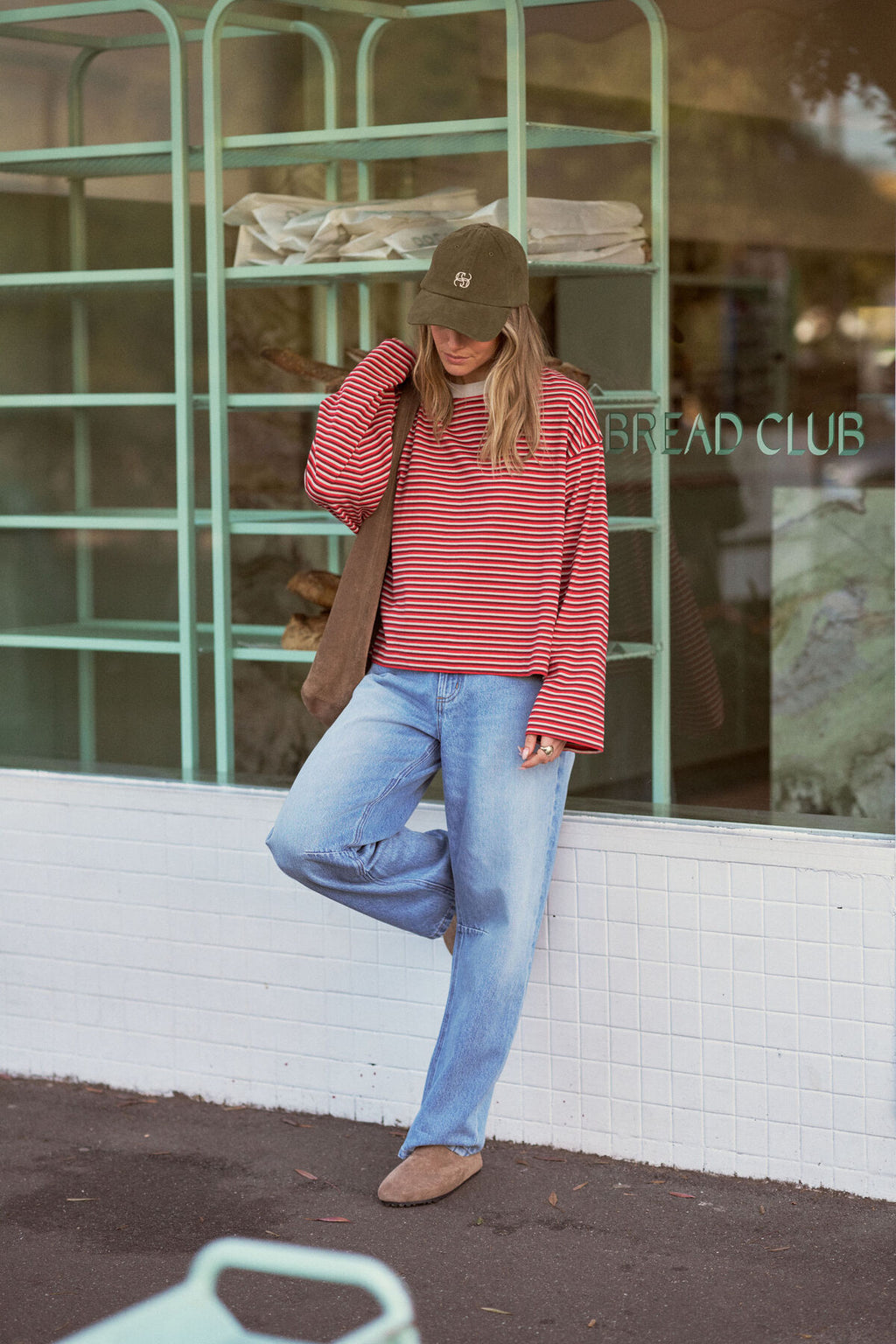 CERES LIFE BEAU LONG SLEEVE SLOUCHY TEE - MULBERRY/RED/STONE STRIPE