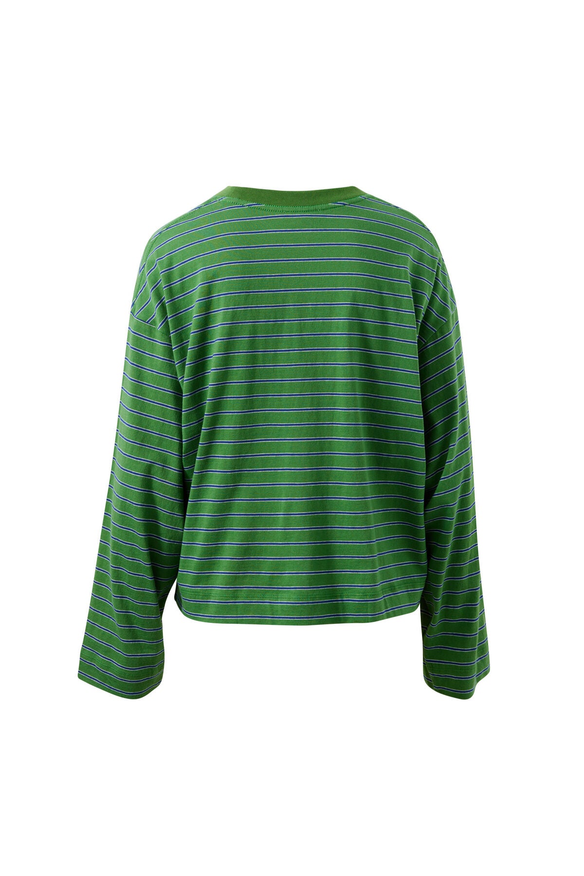 CERES LIFE BEAU LONG SLEEVE SLOUCHY TEE - BASIL/PRUSSIAN BLUE STRIPE