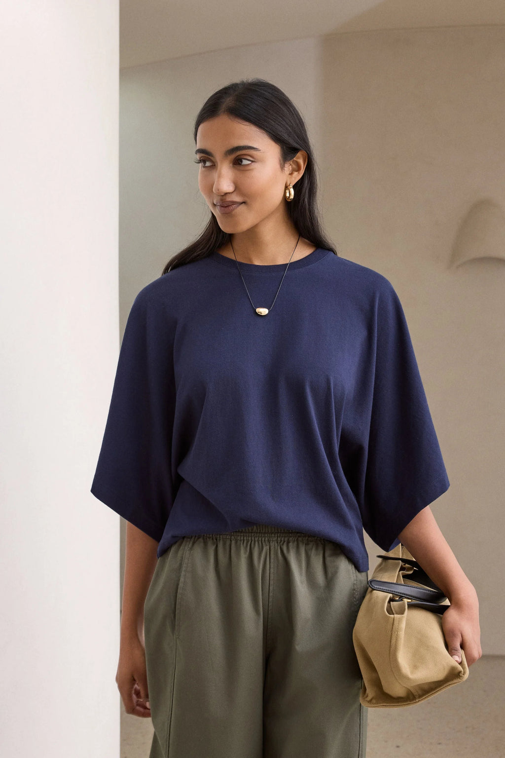 CERES LIFE LUCY RELAXED SLEEVE TEE - NAVY
