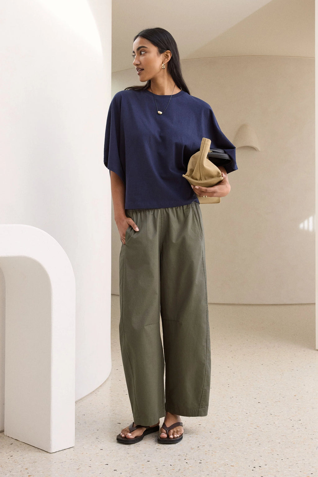 CERES LIFE LUCY RELAXED SLEEVE TEE - NAVY