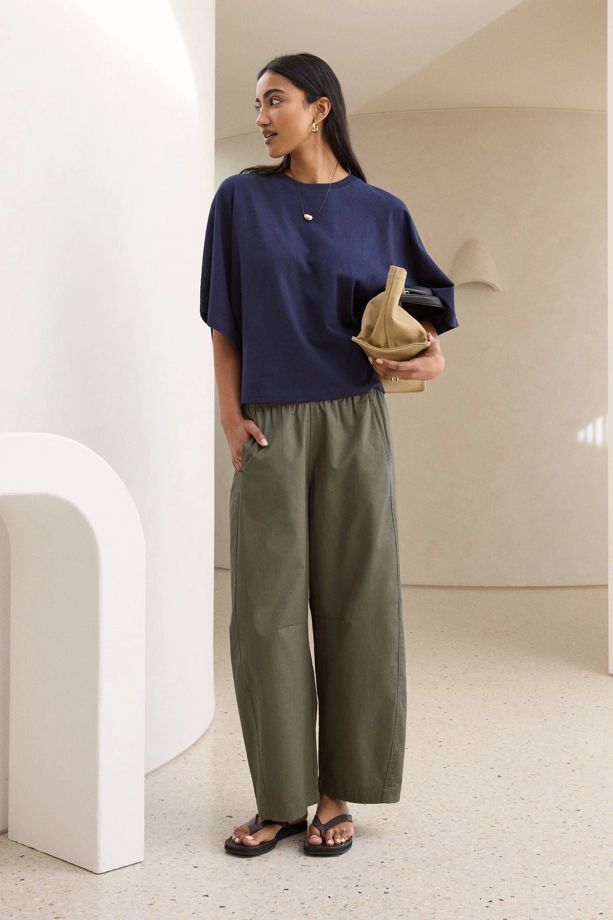 CERES LIFE LUCY RELAXED SLEEVE TEE - NAVY