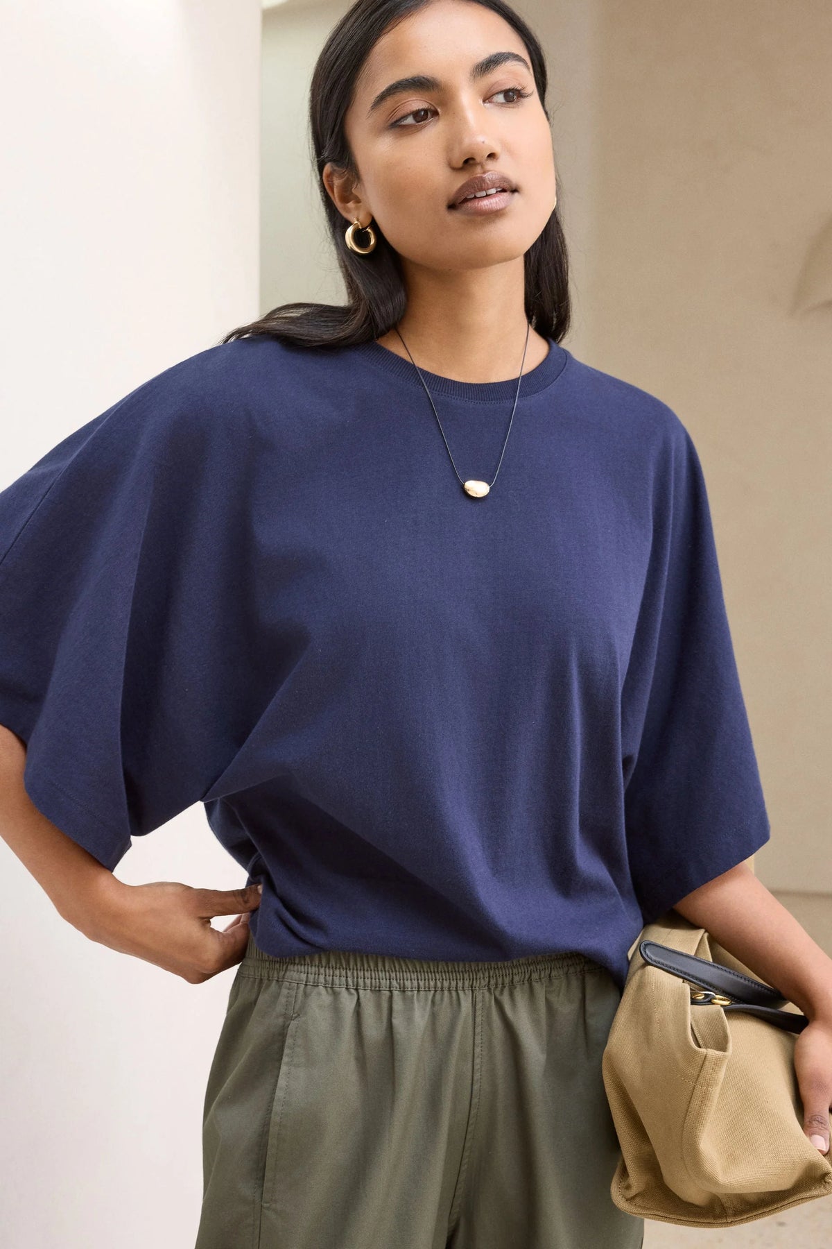 CERES LIFE LUCY RELAXED SLEEVE TEE - NAVY