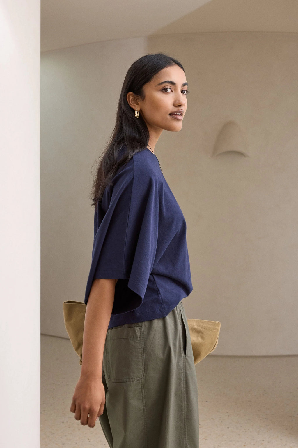 CERES LIFE LUCY RELAXED SLEEVE TEE - NAVY