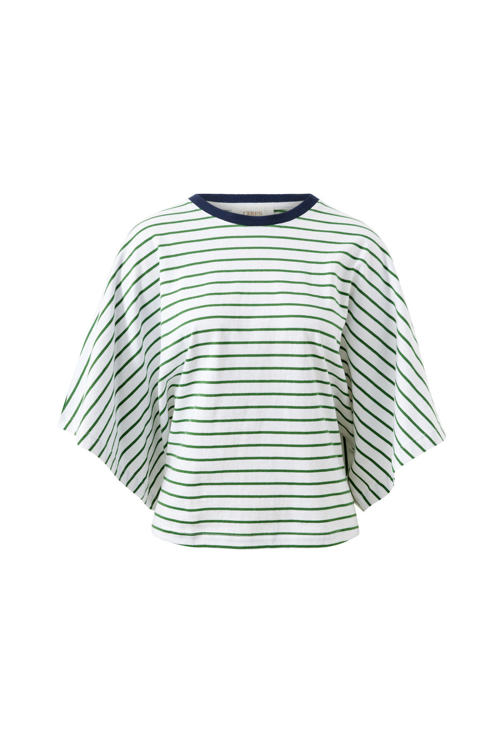 CERES LIFE LUCY RELAXED SLEEVE TEE - BASIL/WHITE STRIPE