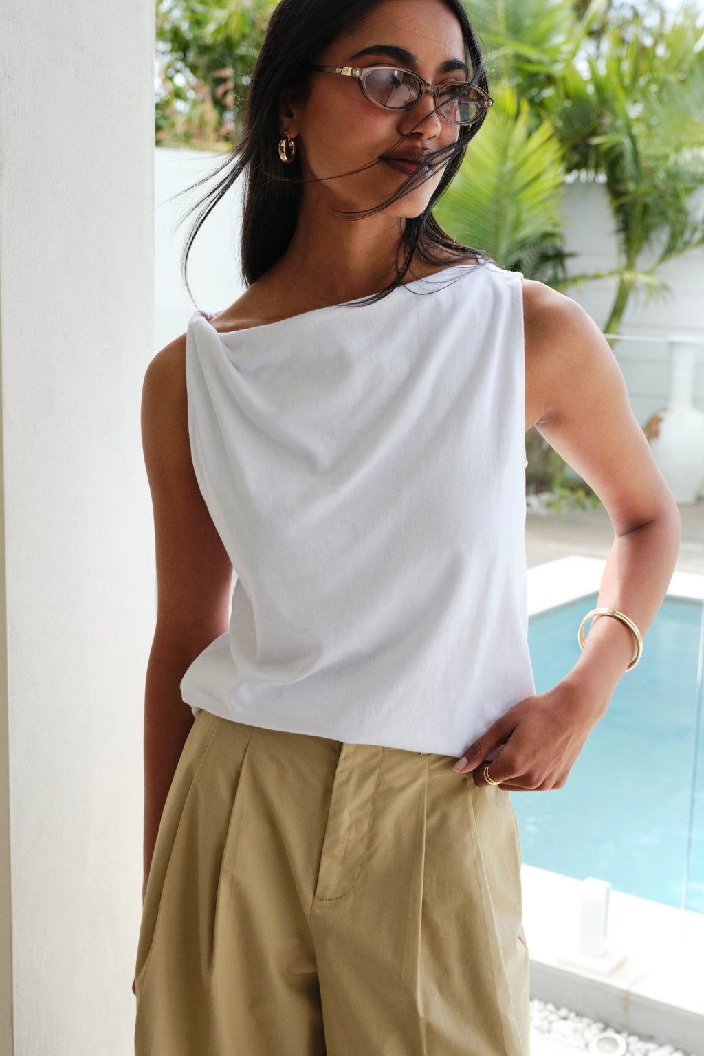 CERES LIFE TAHLIA TWIST STRAP TANK - WHITE