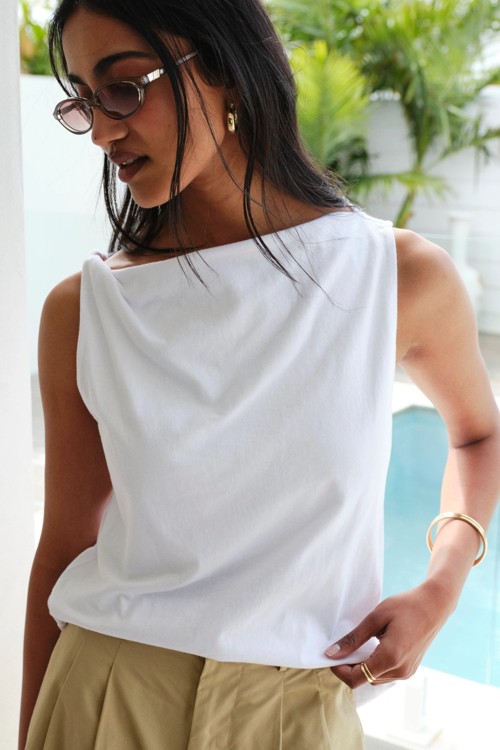 CERES LIFE TAHLIA TWIST STRAP TANK - WHITE