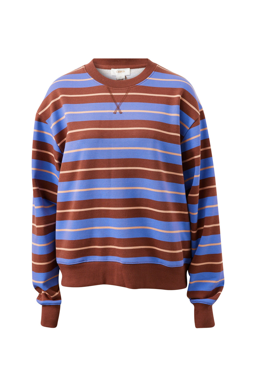 CERES LIFE ROMY CREW - VINTAGE BLUE, PINK CLAY, BURNT TOFFEE STRIPE