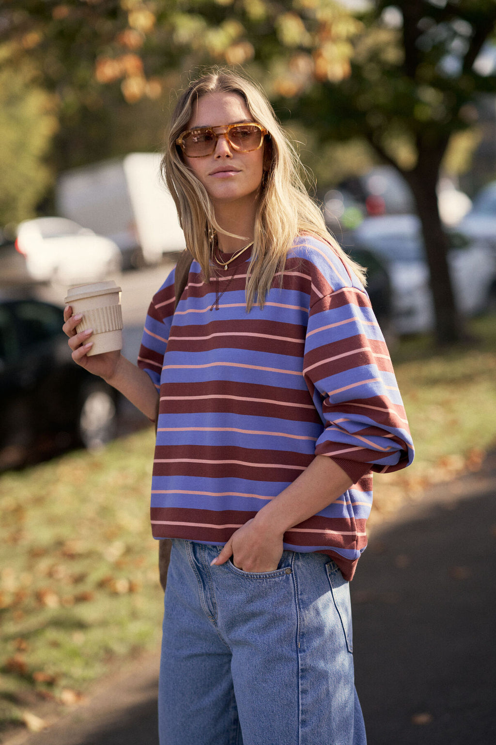 CERES LIFE ROMY CREW - VINTAGE BLUE, PINK CLAY, BURNT TOFFEE STRIPE