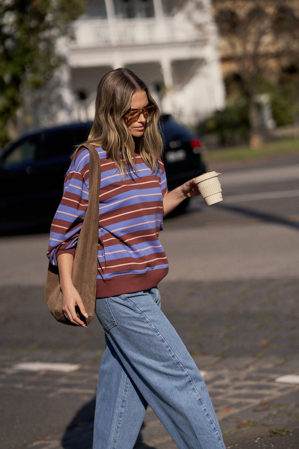 CERES LIFE ROMY CREW - VINTAGE BLUE, PINK CLAY, BURNT TOFFEE STRIPE