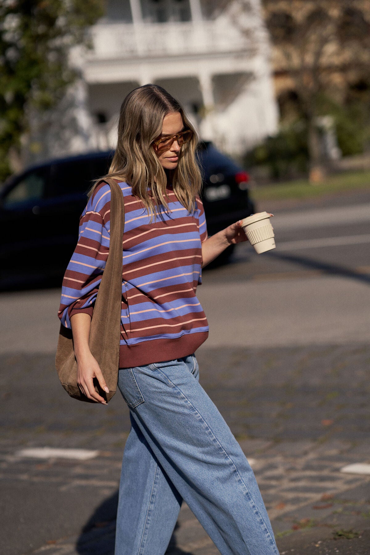 CERES LIFE ROMY CREW - VINTAGE BLUE, PINK CLAY, BURNT TOFFEE STRIPE