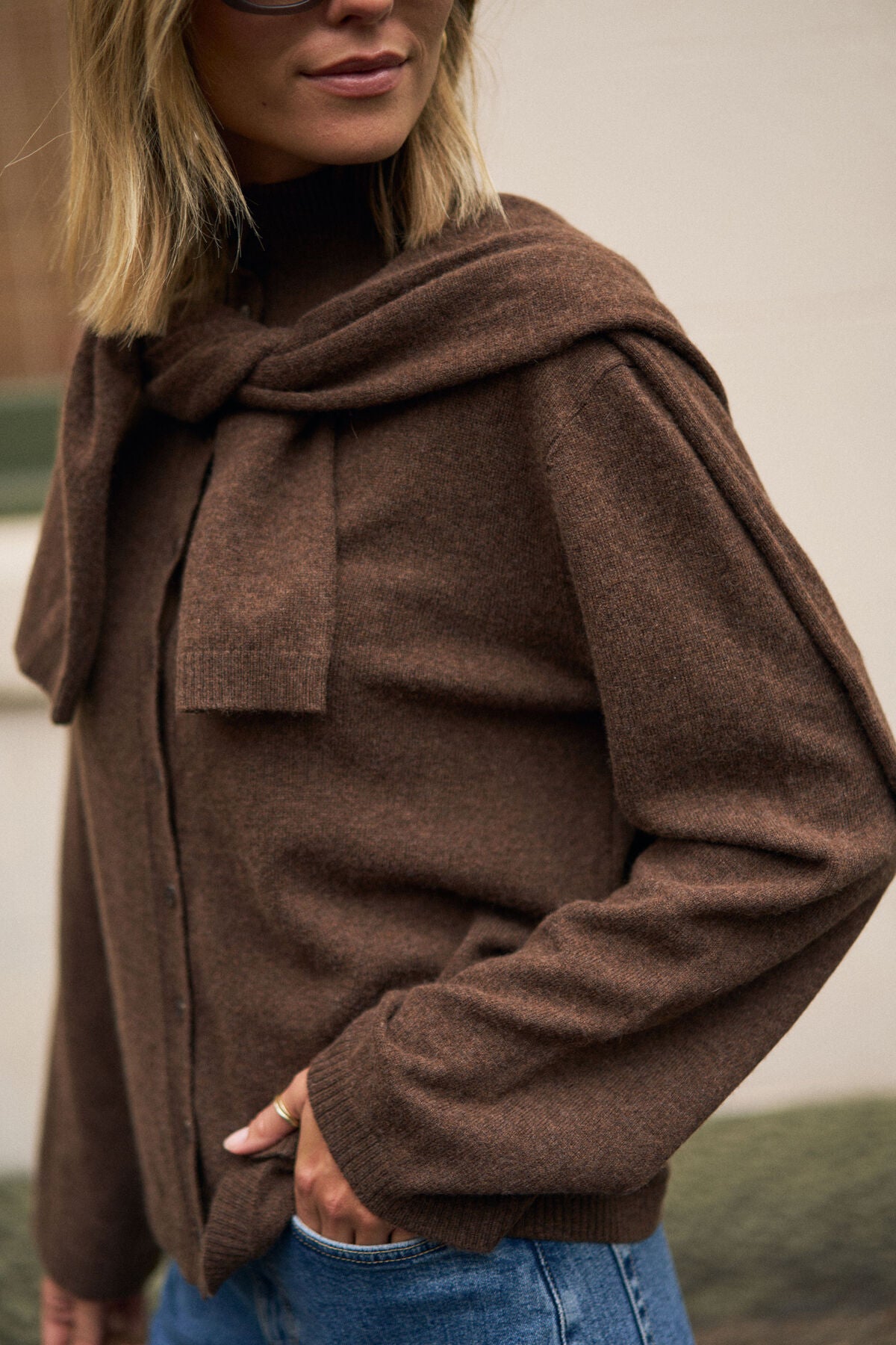 CERES LIFE PENNY WOOL/CASHMERE KNIT CARDI - CHOC MARLE