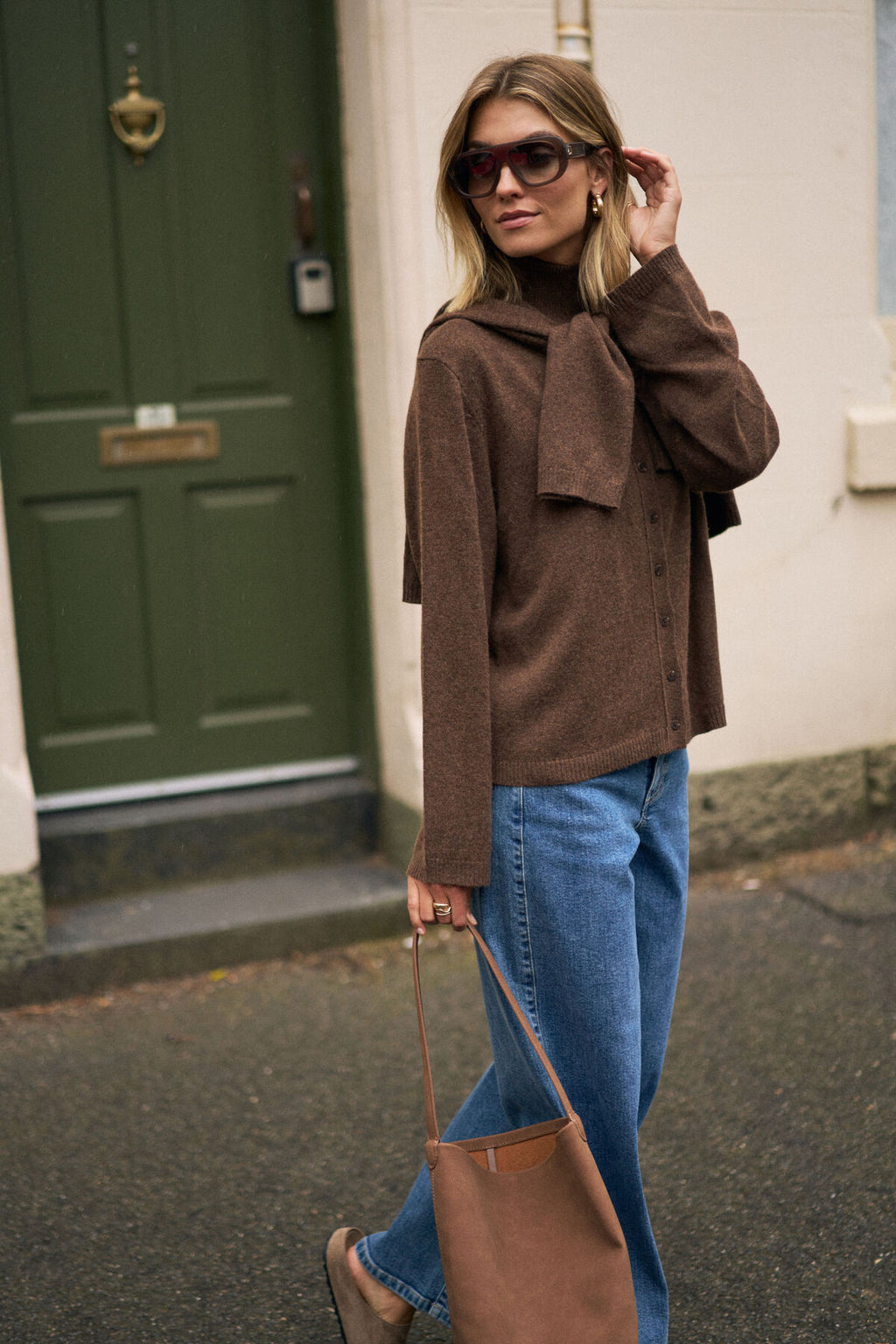 CERES LIFE PENNY WOOL/CASHMERE KNIT CARDI - CHOC MARLE