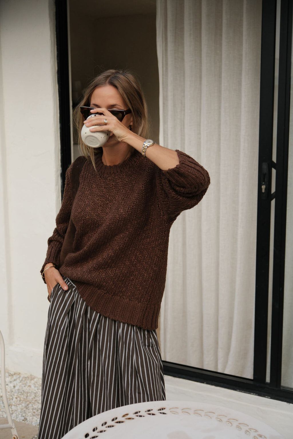 CERES LIFE SAGE CHUNKY KNIT CREW - CHOCOLATE