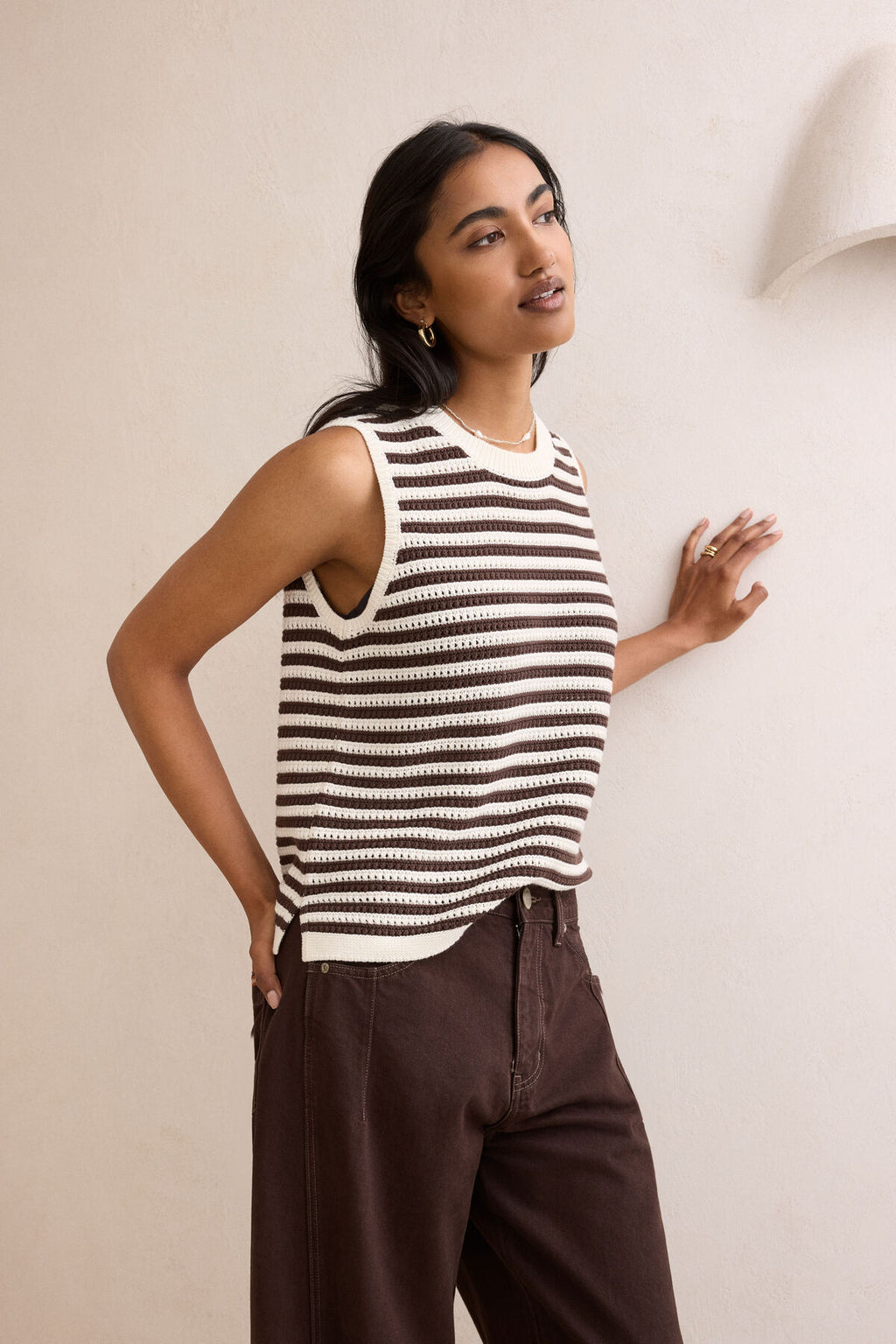 CERES LIFE MADDY MESH TANK - BRUNETTE STRIPE