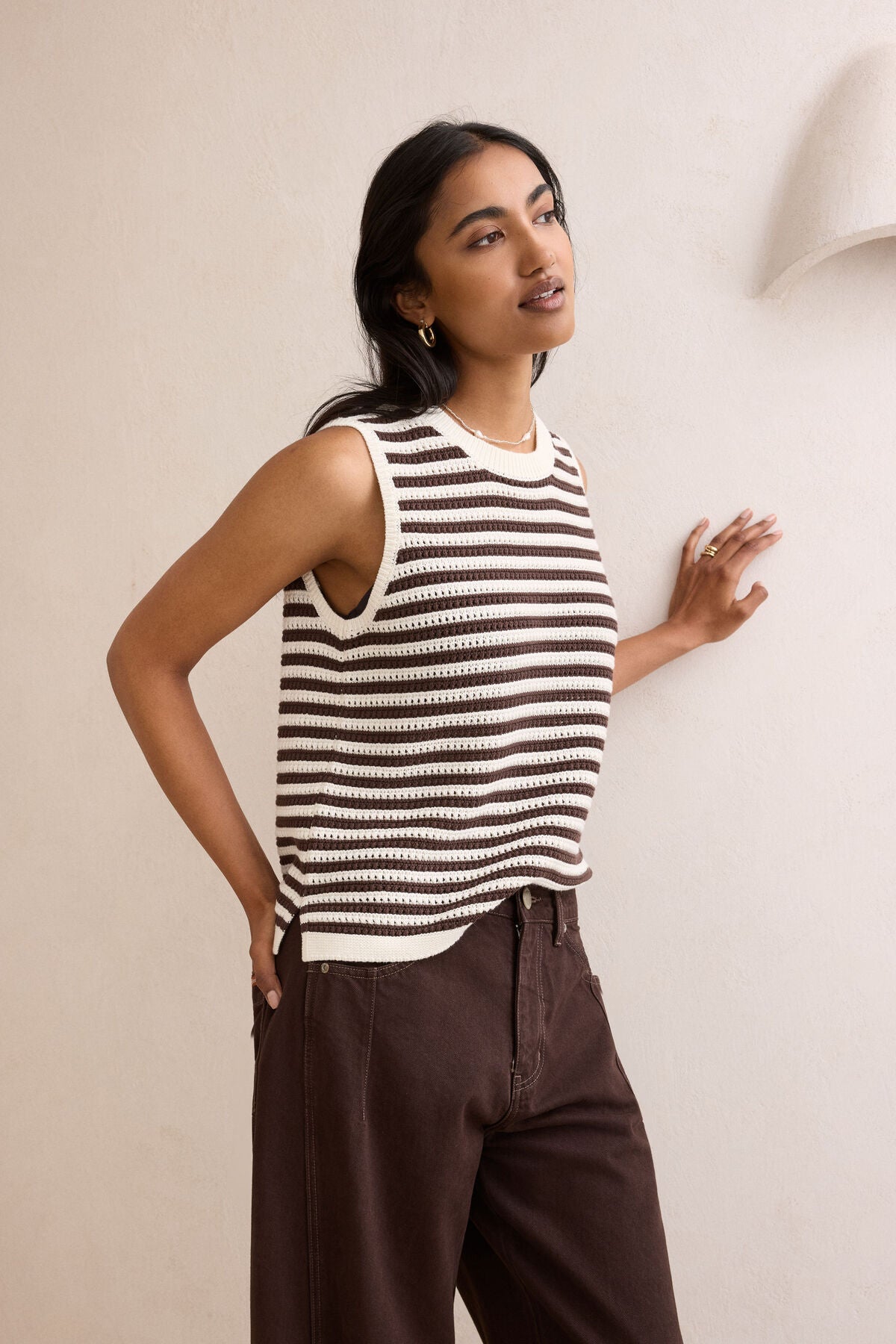 CERES LIFE MADDY MESH TANK - BRUNETTE STRIPE