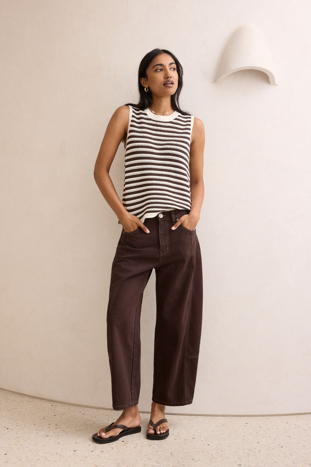 CERES LIFE MADDY MESH TANK - BRUNETTE STRIPE